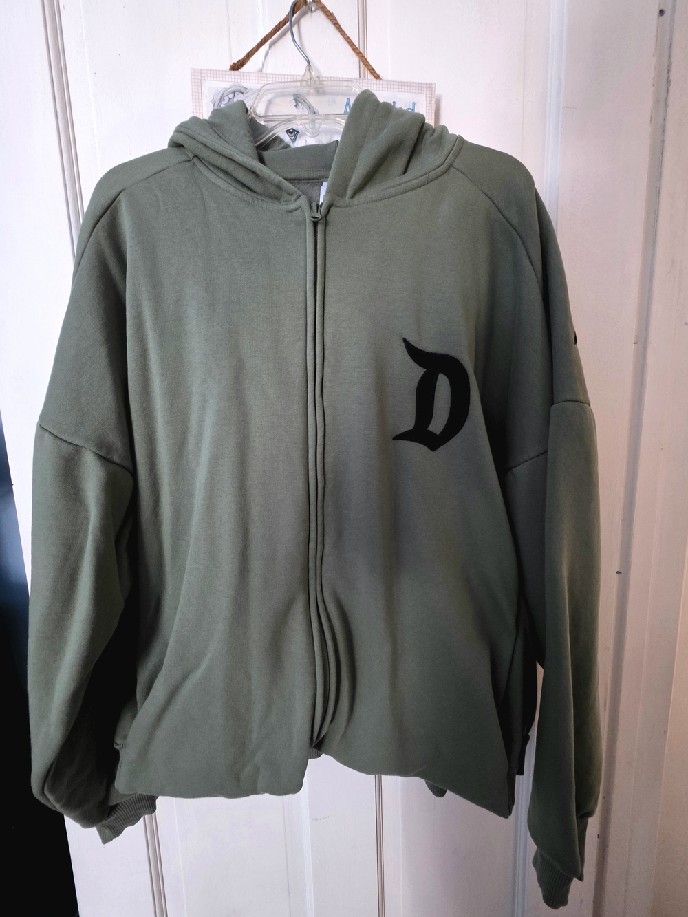 Disney Olive Green Zip-Up Hoodie with Black 'D' Logo